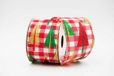 Christmas Trees Wired Ribbon_KF6634G-7_Plaid in red